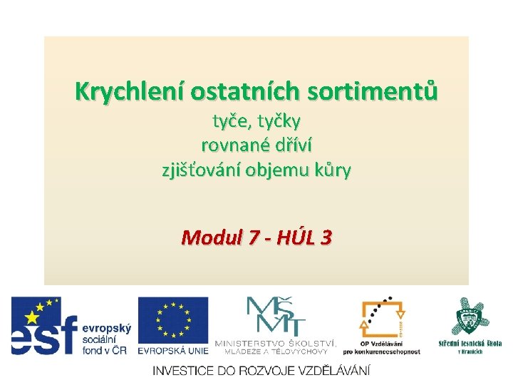 Krychlení ostatních sortimentů tyče, tyčky rovnané dříví zjišťování objemu kůry Modul 7 - HÚL