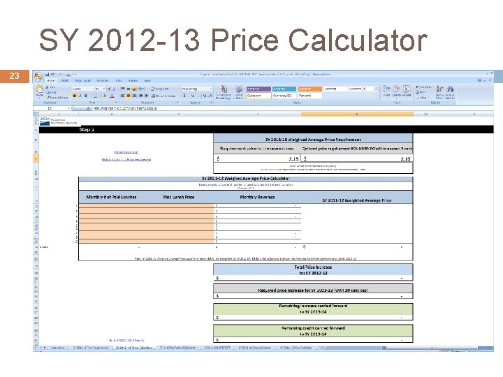 SY 2012 -13 Price Calculator 23 
