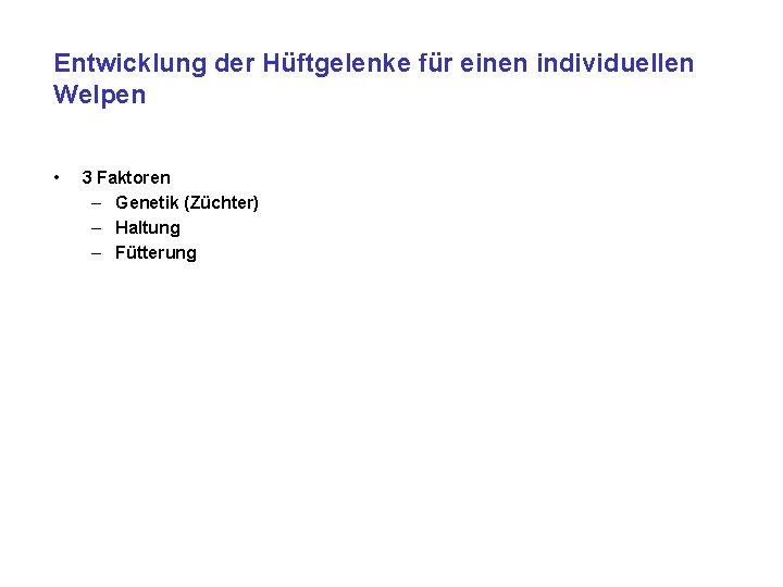 Entwicklung der Hüftgelenke für einen individuellen Welpen • 3 Faktoren – Genetik (Züchter) –