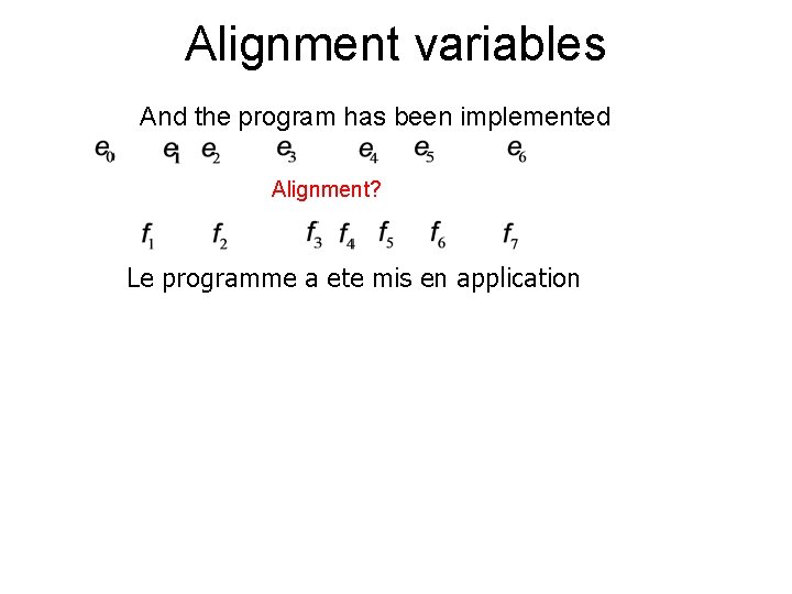 Alignment variables And the program has been implemented Alignment? Le programme a ete mis