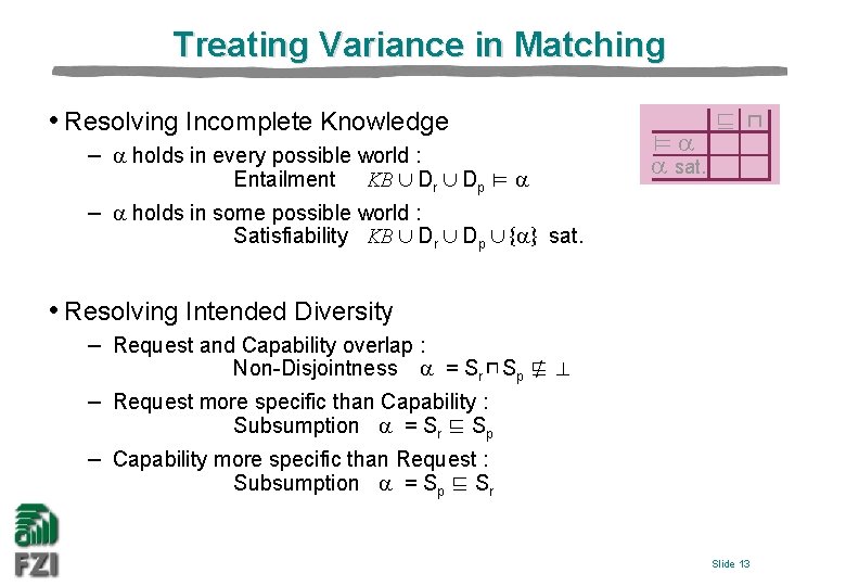 Treating Variance in Matching • Resolving Incomplete Knowledge – holds in every possible world