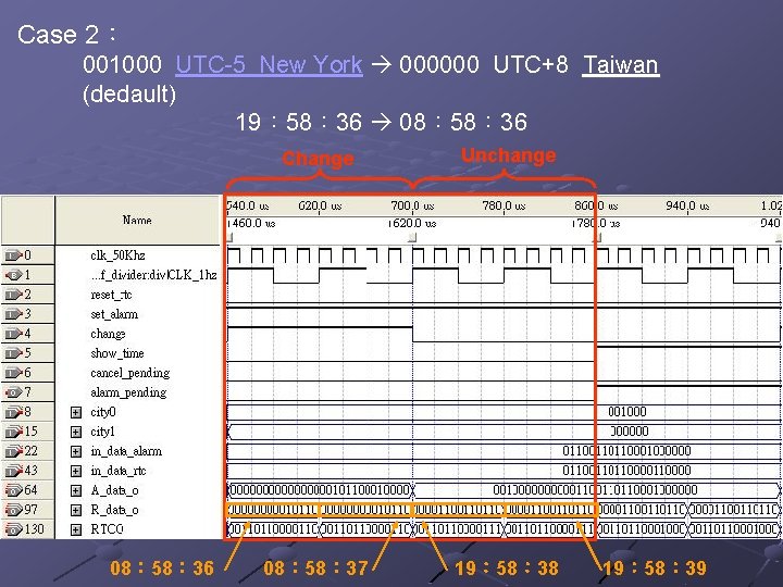 Case 2： 001000 UTC-5 New York 000000 UTC+8 Taiwan (dedault) 19： 58： 36 08：