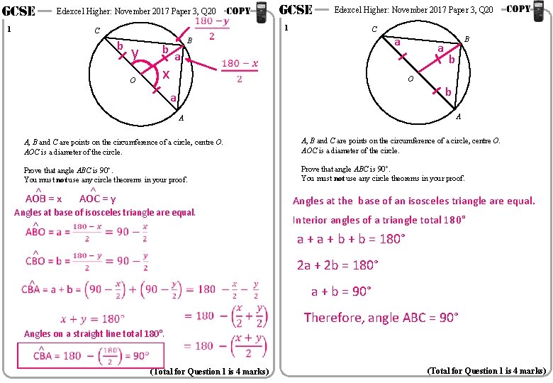 GCSE Edexcel Higher: November 2017 Paper 3, Q 20 1 C b y O