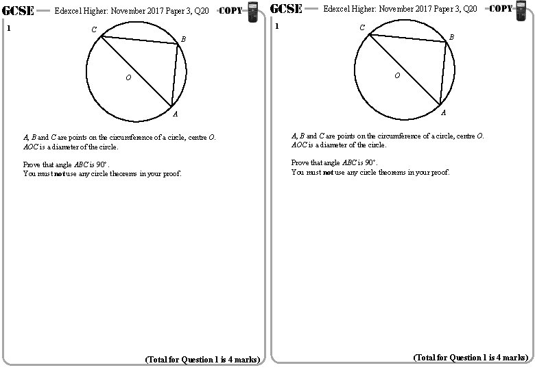 GCSE 1 Edexcel Higher: November 2017 Paper 3, Q 20 GCSE 1 C Edexcel