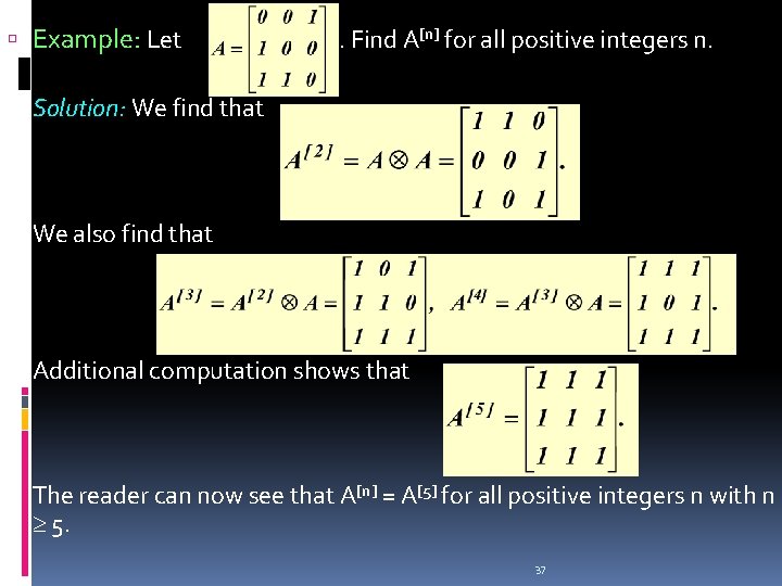  Example: Let . Find A[n] for all positive integers n. Solution: We find