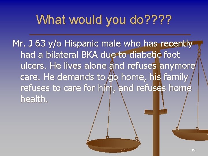 What would you do? ? Mr. J 63 y/o Hispanic male who has recently