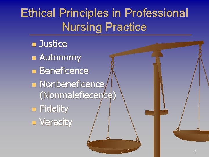 Ethical Principles in Professional Nursing Practice n n n Justice Autonomy Beneficence Nonbeneficence (Nonmalefiecence)