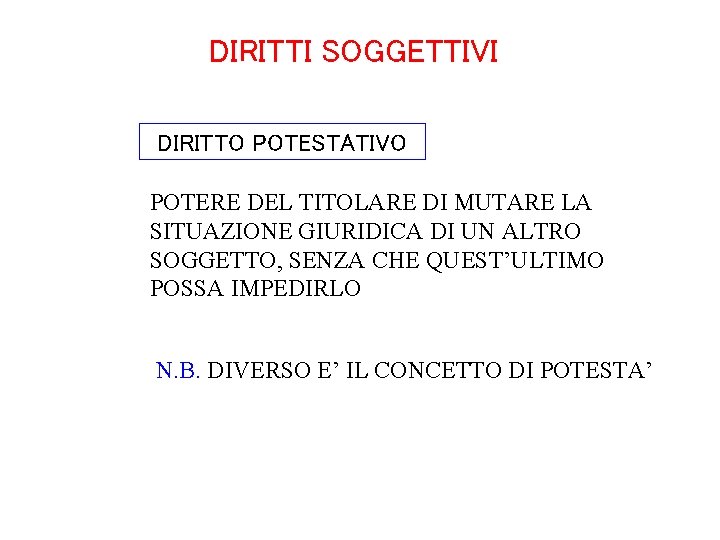 DIRITTI SOGGETTIVI DIRITTO POTESTATIVO POTERE DEL TITOLARE DI MUTARE LA SITUAZIONE GIURIDICA DI UN