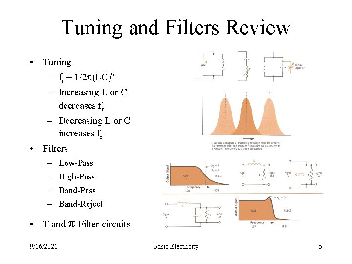 Tuning and Filters Review • Tuning – fr = 1/2 (LC)½ – Increasing L Tuning and Filters Review • Tuning – fr = 1/2 (LC)½ – Increasing L