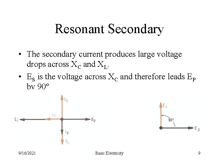 Resonant Secondary • The secondary current produces large voltage drops across XC and XL. Resonant Secondary • The secondary current produces large voltage drops across XC and XL.