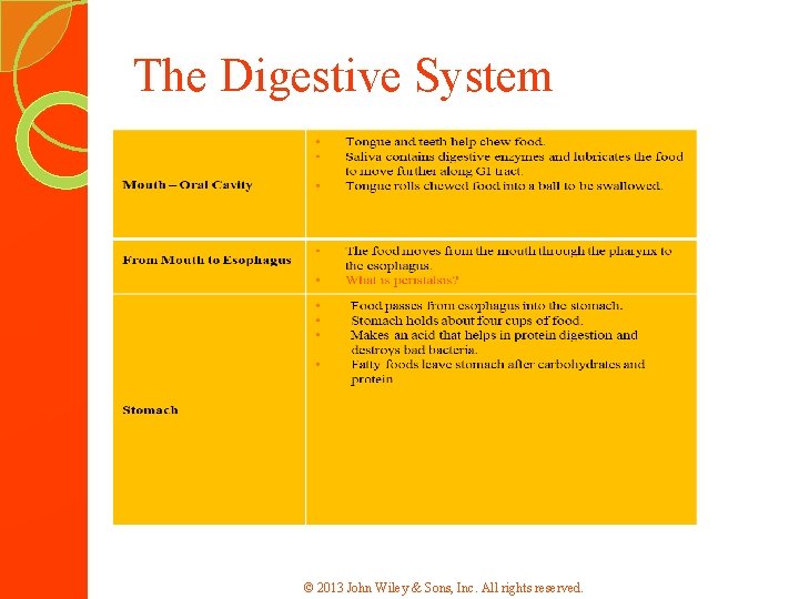 The Digestive System © 2013 John Wiley & Sons, Inc. All rights reserved. 
