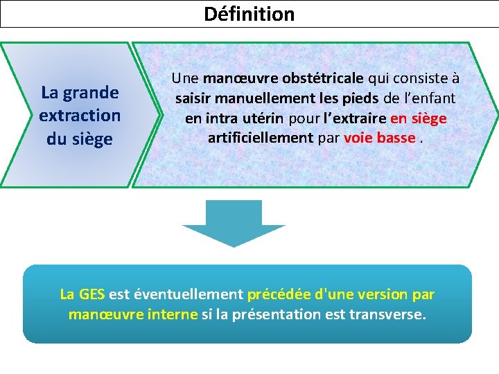 Définition La grande extraction du siège Une manœuvre obstétricale qui consiste à saisir manuellement