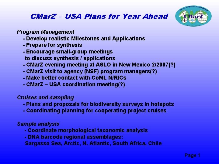 CMar Z USA Plans for Year Ahead Program