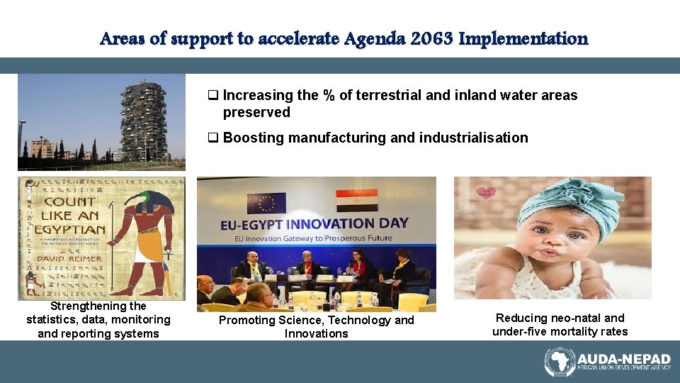 Areas of support to accelerate Agenda 2063 Implementation q Increasing the % of terrestrial