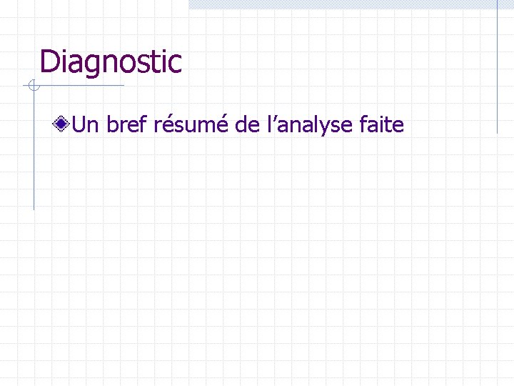 Diagnostic Un bref résumé de l’analyse faite 