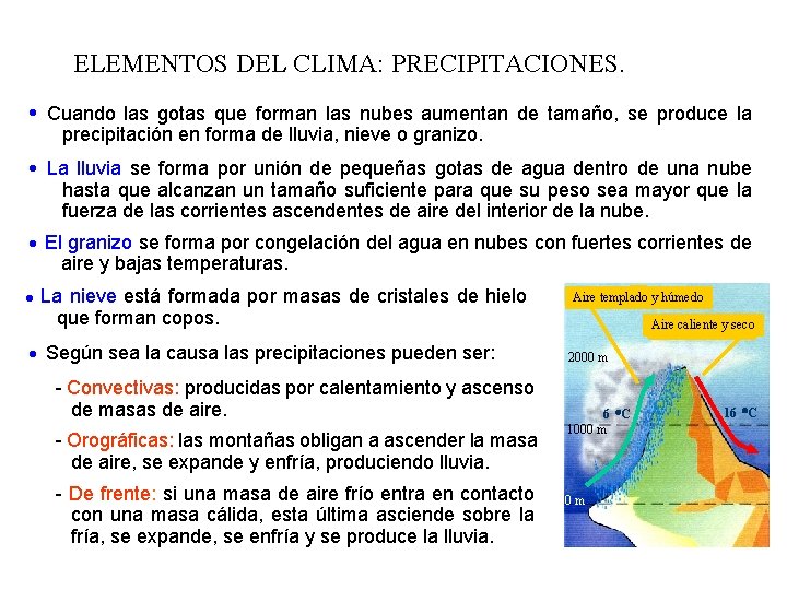 ELEMENTOS DEL CLIMA: PRECIPITACIONES. Cuando las gotas que forman las nubes aumentan de tamaño,