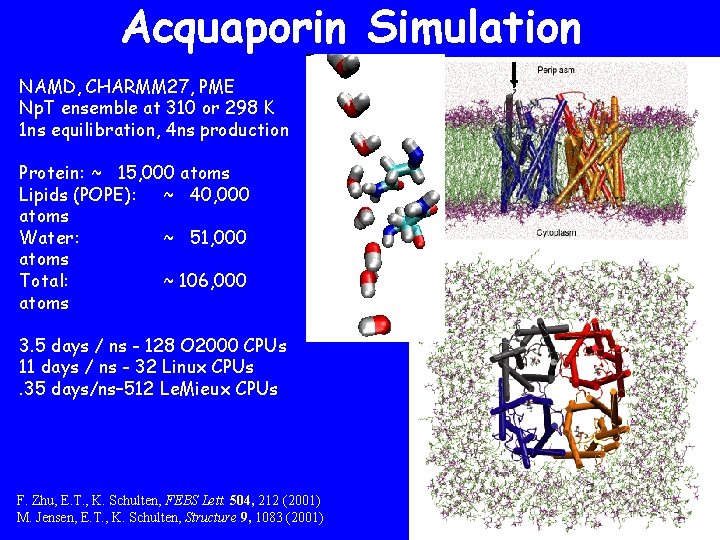Acquaporin Simulation NAMD, CHARMM 27, PME Np. T ensemble at 310 or 298 K