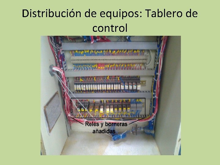 Distribución de equipos: Tablero de control 