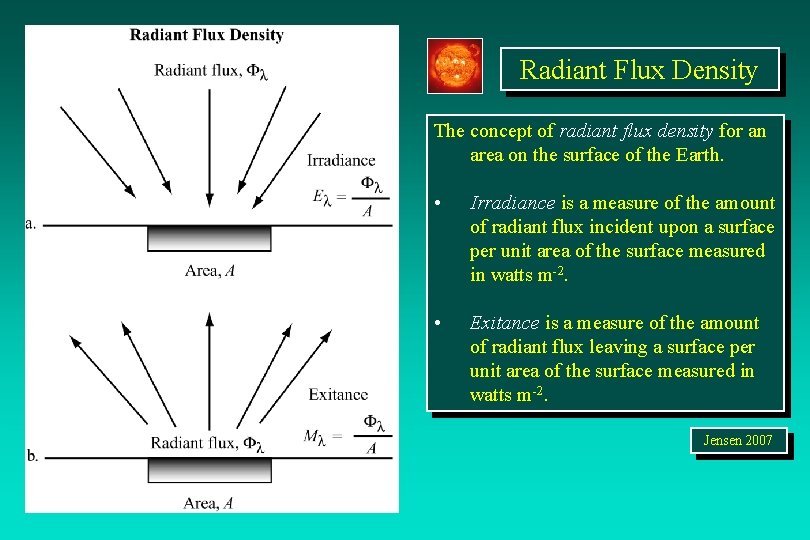 Radiant Flux Density The concept of radiant flux density for an area on the