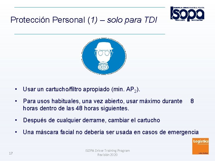 Protección Personal (1) – solo para TDI • Usar un cartucho/filtro apropiado (min. AP