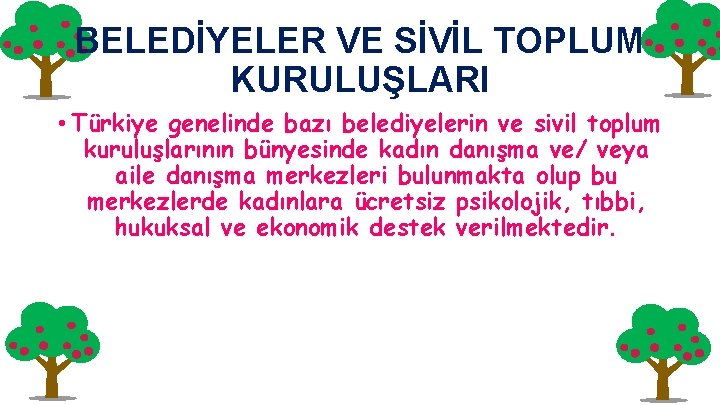 BELEDİYELER VE SİVİL TOPLUM KURULUŞLARI • Türkiye genelinde bazı belediyelerin ve sivil toplum kuruluşlarının