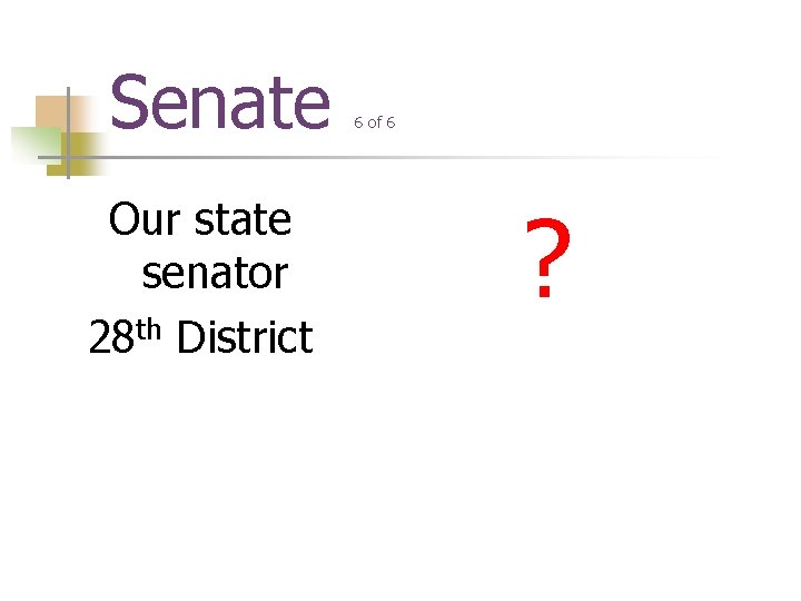 Senate Our state senator 28 th District 6 of 6 ? 
