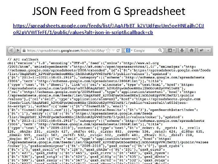 JSON Feed from G Spreadsheet https: //spreadsheets. google. com/feeds/list/0 Aq. APb. BT_k 2 VUd.