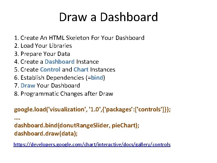 Draw a Dashboard 1. Create An HTML Skeleton For Your Dashboard 2. Load Your