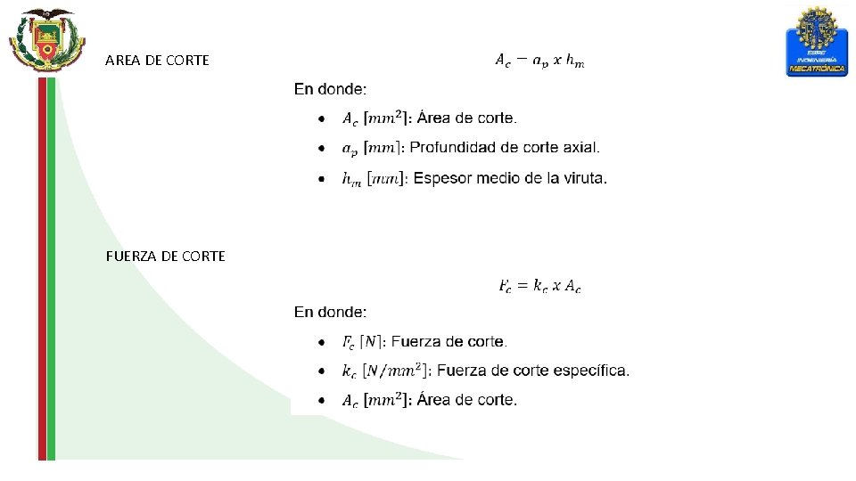 AREA DE CORTE FUERZA DE CORTE 