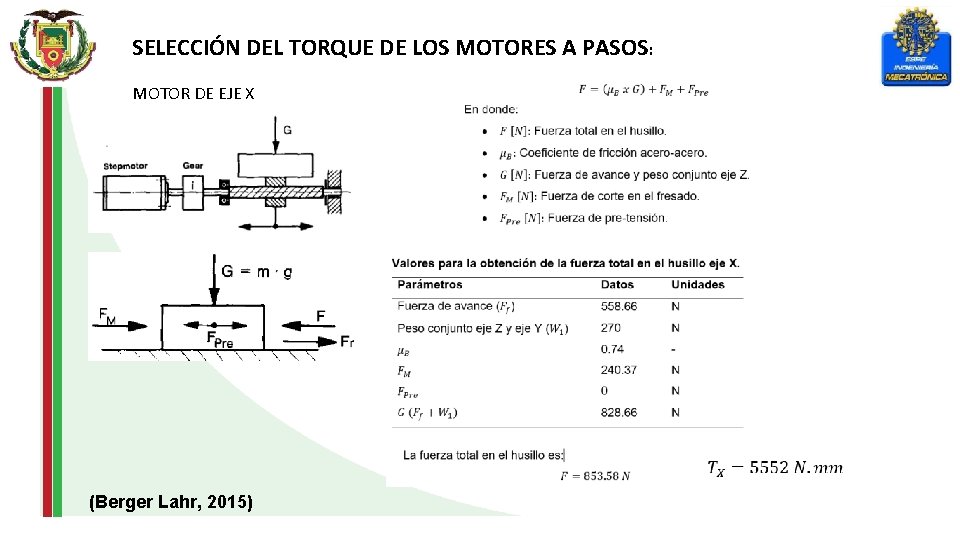 SELECCIÓN DEL TORQUE DE LOS MOTORES A PASOS: MOTOR DE EJE X (Berger Lahr,