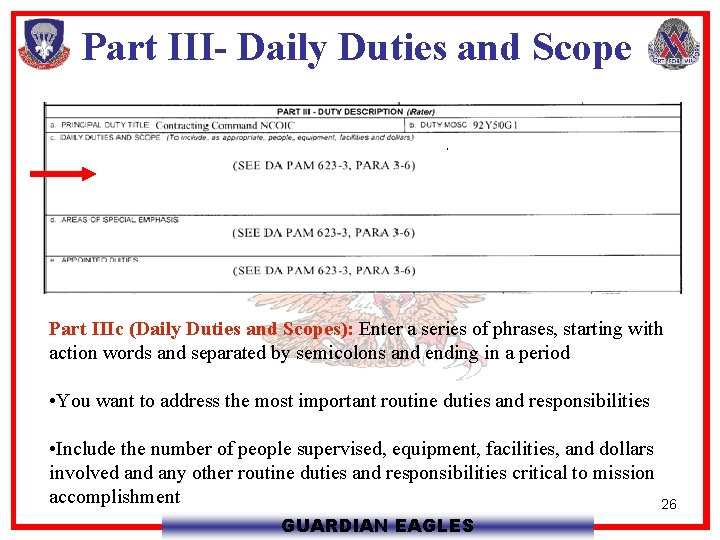 Part III- Daily Duties and Scope Part IIIc (Daily Duties and Scopes): Enter a