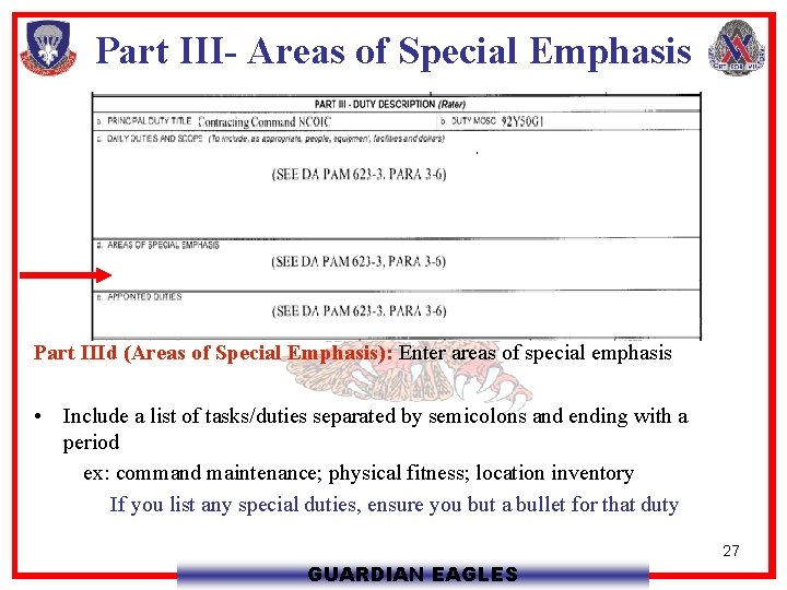 Part III- Areas of Special Emphasis Part IIId (Areas of Special Emphasis): Enter areas