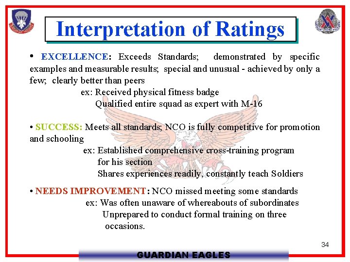 Interpretation of Ratings • EXCELLENCE: Exceeds Standards; demonstrated by specific examples and measurable results;