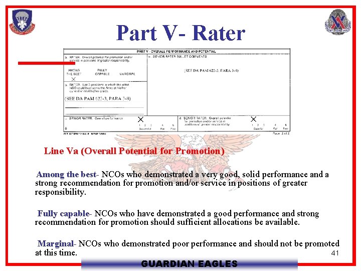 Part V- Rater Line Va (Overall Potential for Promotion) Among the best- NCOs who