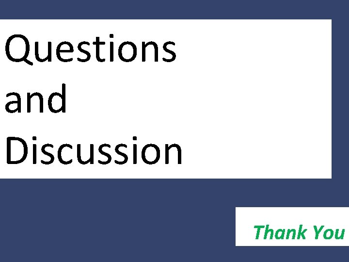 Questions and Discussion Thank You 