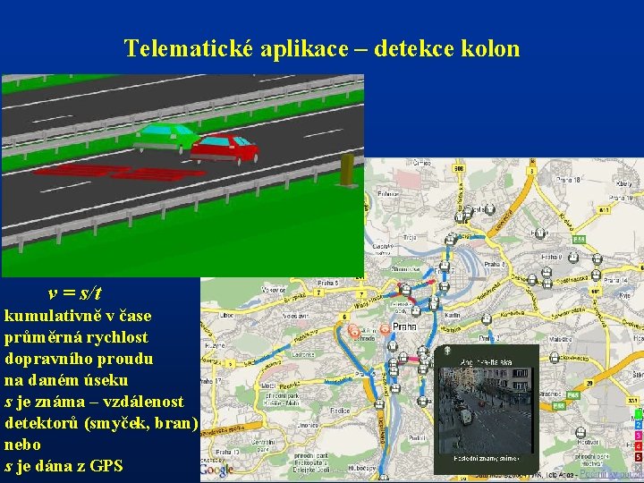Telematické aplikace – detekce kolon v = s/t kumulativně v čase průměrná rychlost dopravního