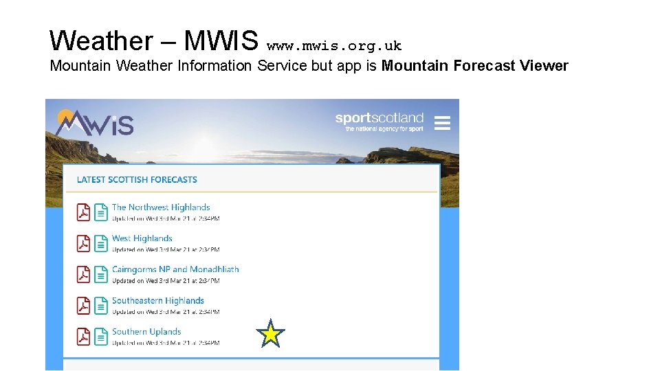 Weather – MWIS www. mwis. org. uk Mountain Weather Information Service but app is