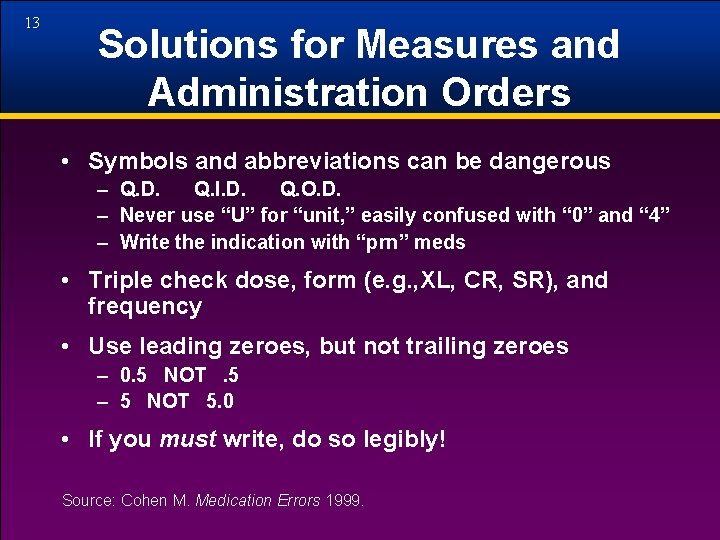 13 Solutions for Measures and Administration Orders • Symbols and abbreviations can be dangerous