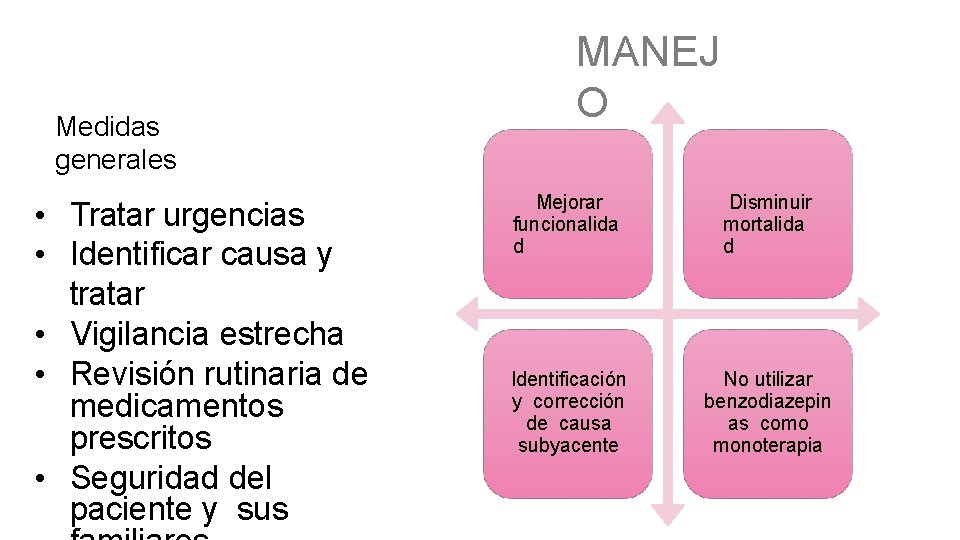 Medidas generales • Tratar urgencias • Identificar causa y tratar • Vigilancia estrecha •