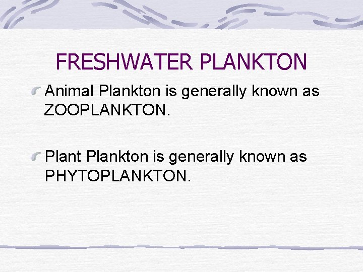 FRESHWATER PLANKTON Animal Plankton is generally known as ZOOPLANKTON. Plant Plankton is generally known