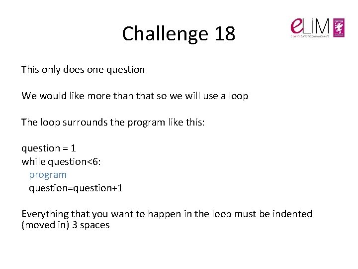 Challenge 18 This only does one question We would like more than that so Challenge 18 This only does one question We would like more than that so