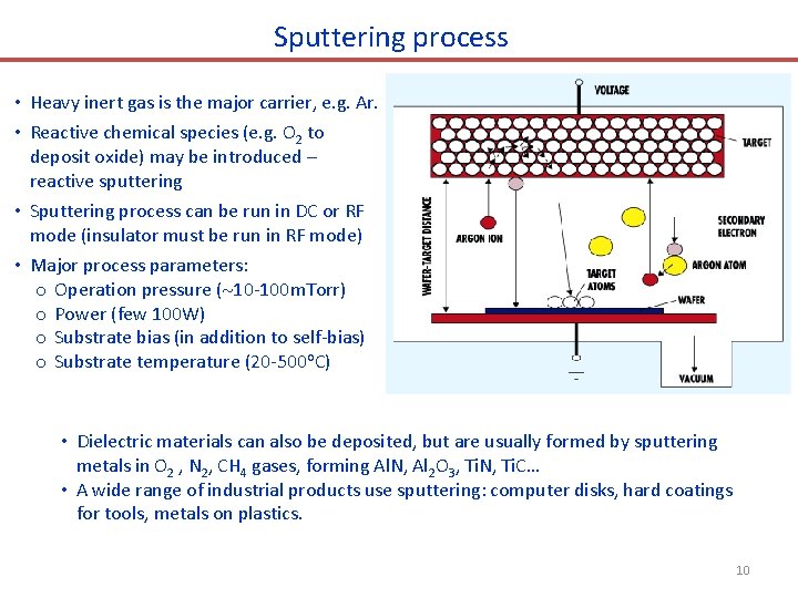 Sputtering process • Heavy inert gas is the major carrier, e. g. Ar. •