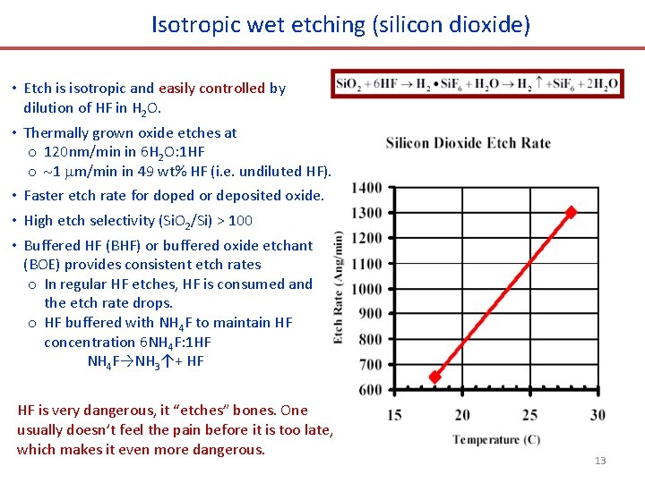 Isotropic wet etching (silicon dioxide) • Etch is isotropic and easily controlled by dilution