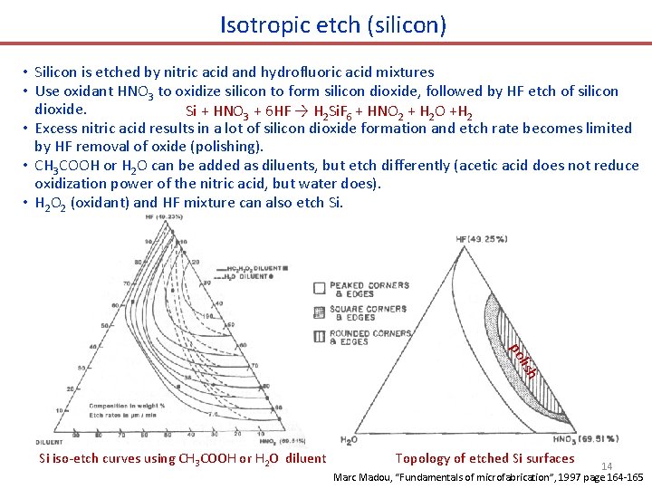 Isotropic etch (silicon) • Silicon is etched by nitric acid and hydrofluoric acid mixtures