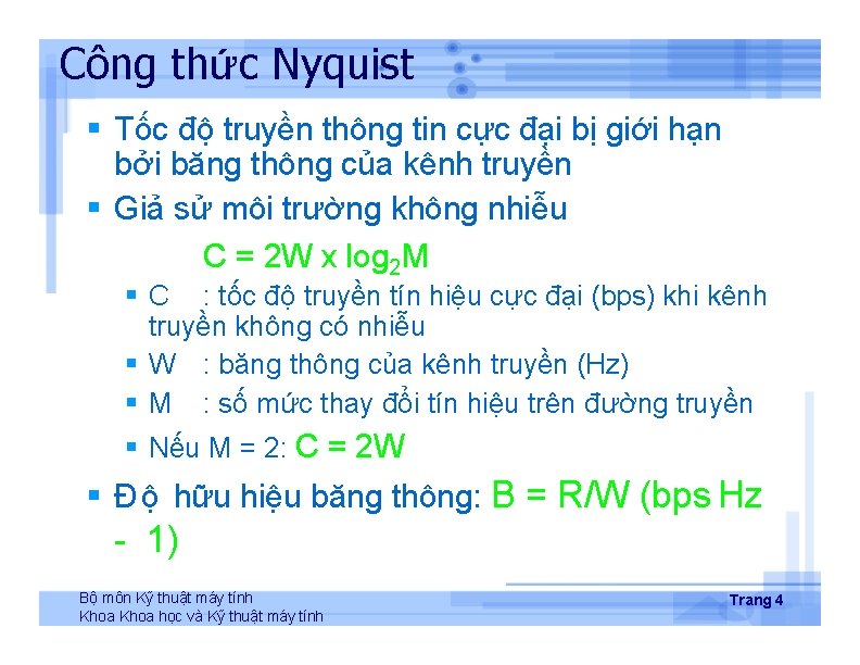 Công thức Nyquist Tốc độ truyền thông tin cực đại bị giới hạn bởi