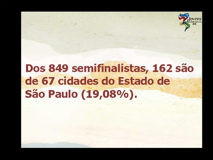 Dos 849 semifinalistas, 162 são de 67 cidades do Estado de São Paulo (19,