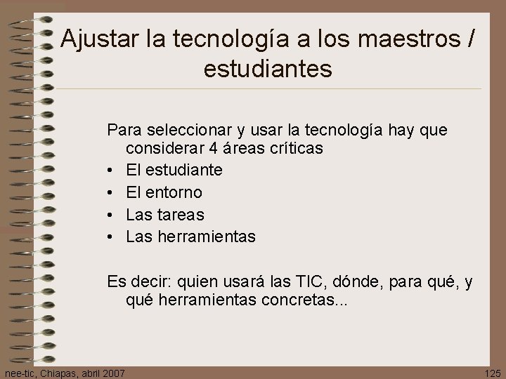 Ajustar la tecnología a los maestros / estudiantes Para seleccionar y usar la tecnología