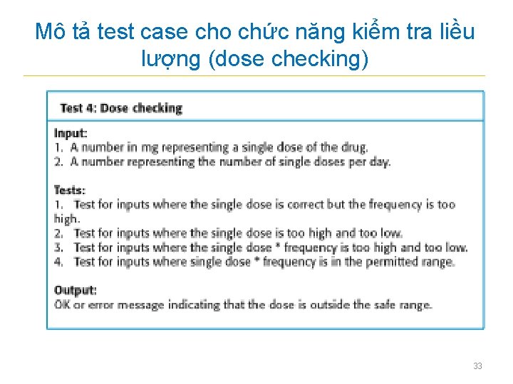 Mô tả test case cho chức năng kiểm tra liều lượng (dose checking) 33