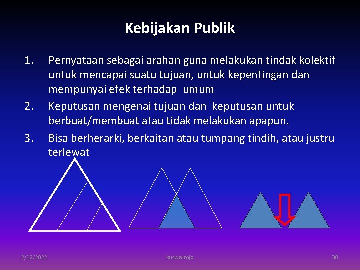 Kebijakan Publik 1. 2. 3. 2/12/2022 Pernyataan sebagai arahan guna melakukan tindak kolektif untuk