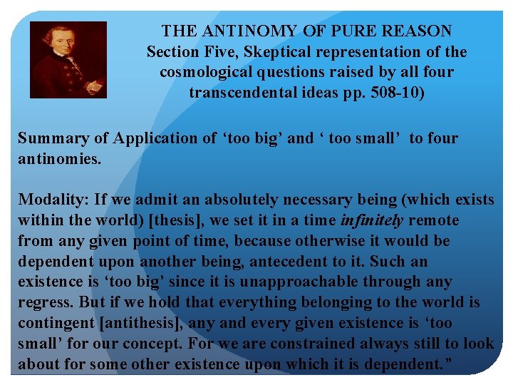 THE ANTINOMY OF PURE REASON Section Five, Skeptical representation of the cosmological questions raised